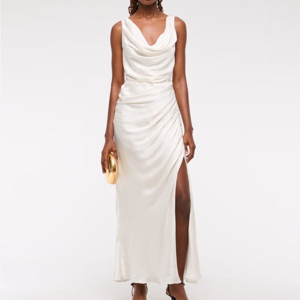 Abercrombie & Fitch White Cowl Draped Maxi Dress
